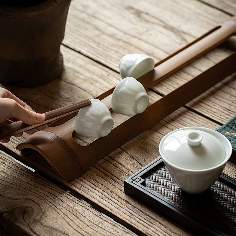Bamboo multi-grid cup holder double-layer storage bamboo drying cup holder drain rack cup support
