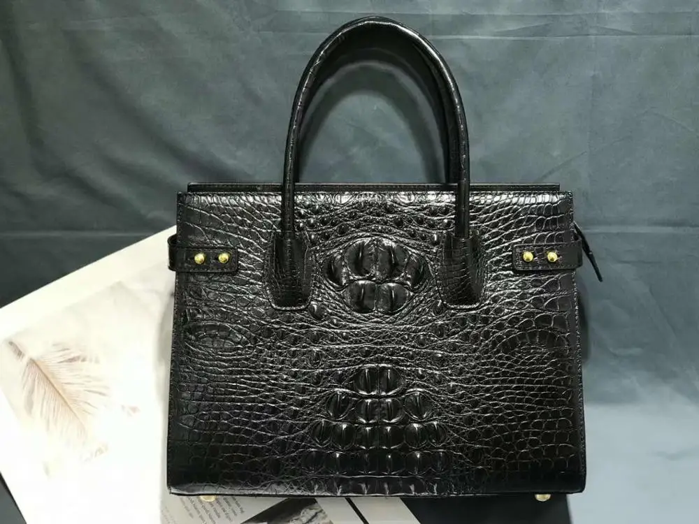 Top quality genuine crocodile skin women tote handbag alligator head back leather handbag with cow skin lining green burgundy