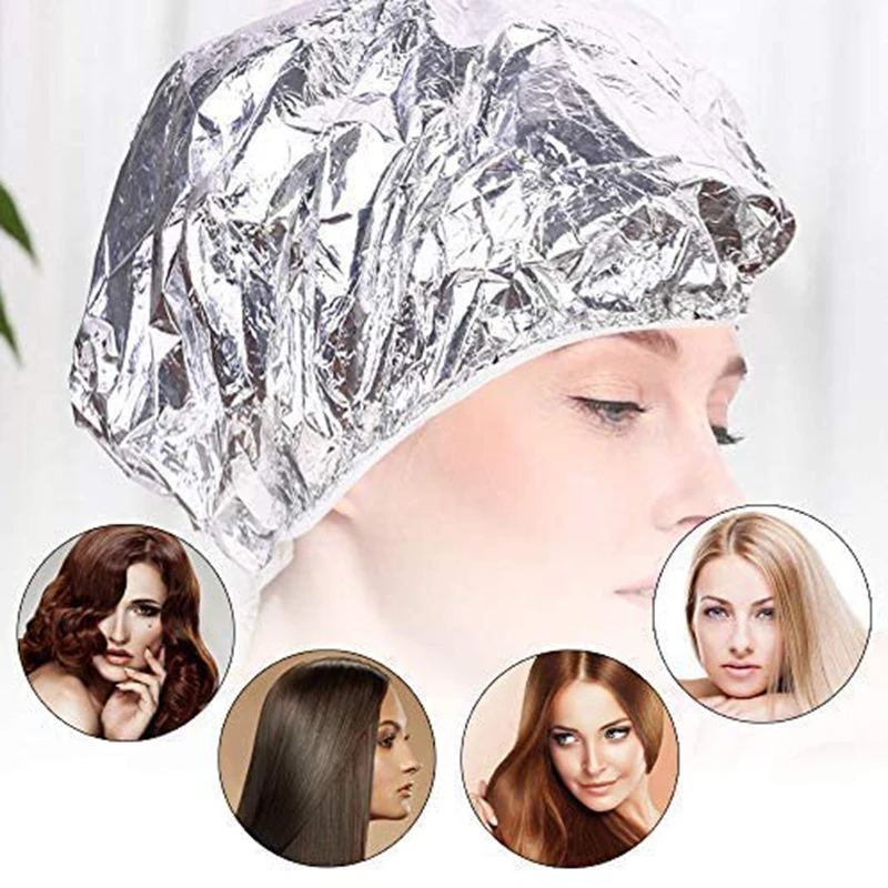 Professional Shower Cap Heat Insulation Aluminum Foil Hat Elastic Bathing Cap for Women Hair Salon Bathroom