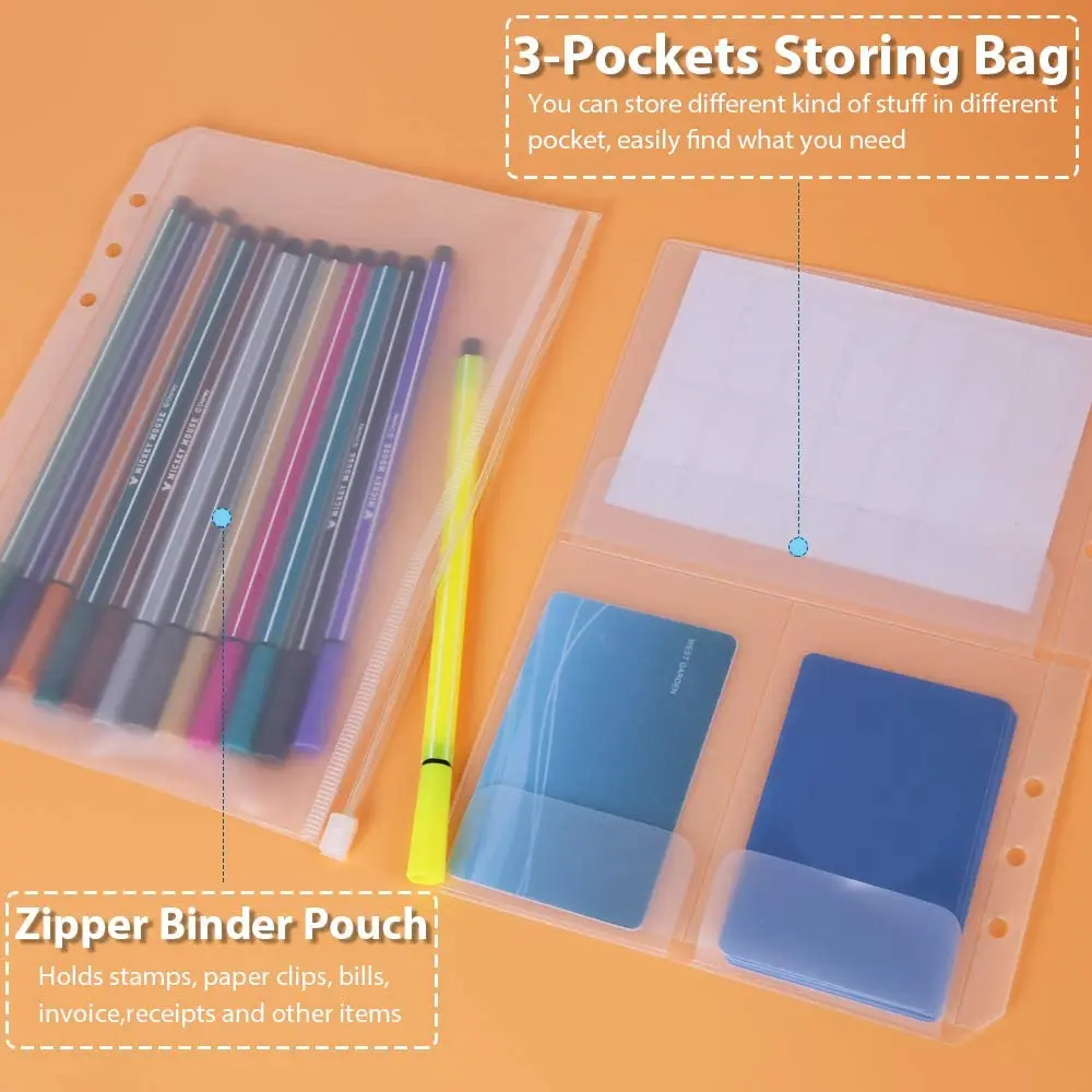 10Pcs A5 Round Ring Binder Cover Planner Set PVC Notebook Protector + Subject Dividers + 2 Pcs Binder Pockets + Ruler + Labels