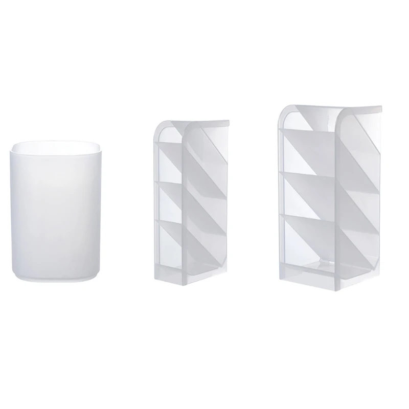 F3MA Creative 4-grid Transparent Matte Pen Cup Oblique Put-in Desktop Inclined Colored Pencil Display Holder Ideal for Home