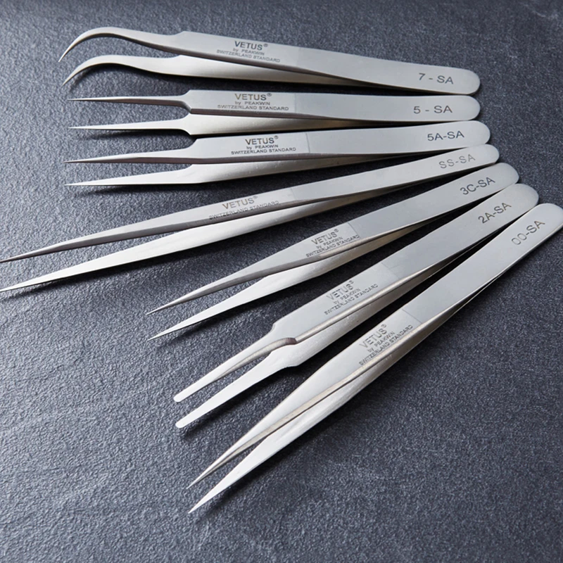 VETUS SA Series Tweezer Stainless Steel High Precision Antimagnetic Anti Acid Tweezers for Eyelash Extension Repair Tool