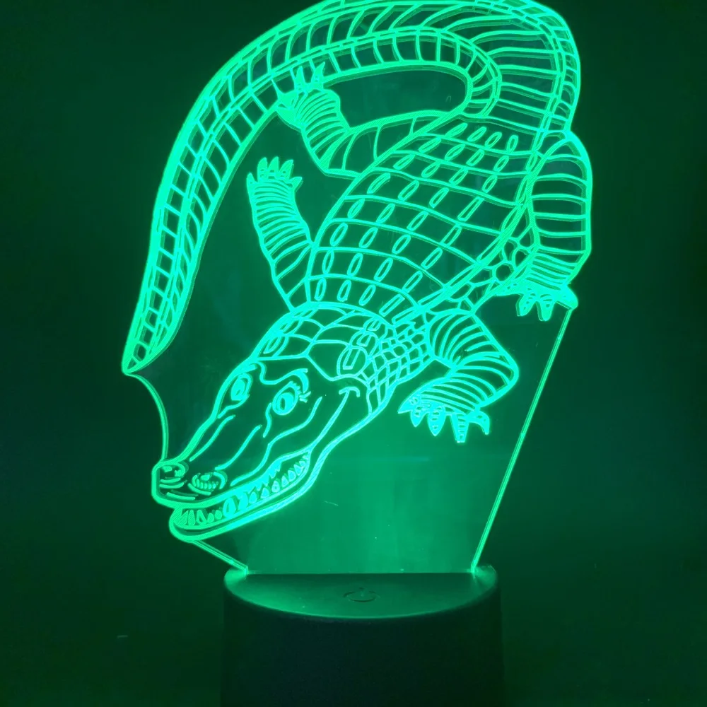 3D Crocodile Night Light Lamp Illusion 7 Color Changing Touch Remote Table Desk Decoration Lamps Birthday Xmas Gift Toys for Kid