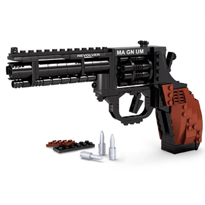 300pcs Revolver Power Gun Shooting Game Weapon  1:1 Building Block Signal Pistol Bricks High Technical Children For Toy