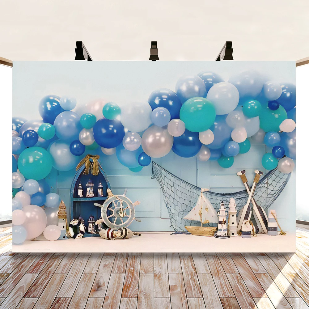 Yeele Photophone Bayi Ulang Tahun Latar Belakang Putih Wallpaper Balon Kapal Pesta Banner Fotografi Latar Belakang untuk Foto Studio Alat Peraga