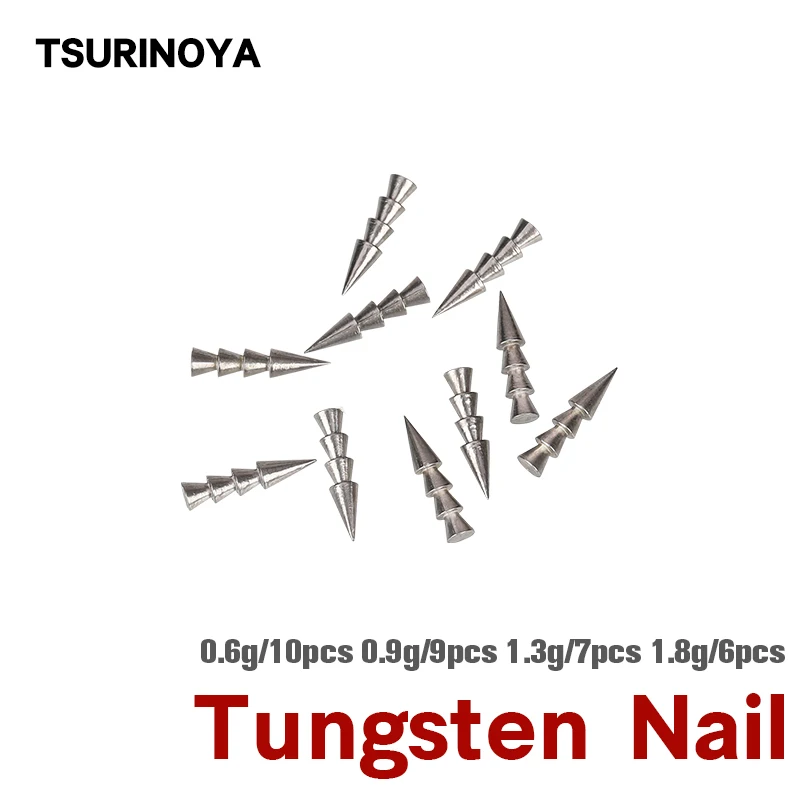 

TSURINOYA Tungsten Insert Sinker Weight 0.6g 0.9g 1.3g 1.8g Nail Sinker for Fishing Accessories Wacky Senko Worm Into Soft Lures