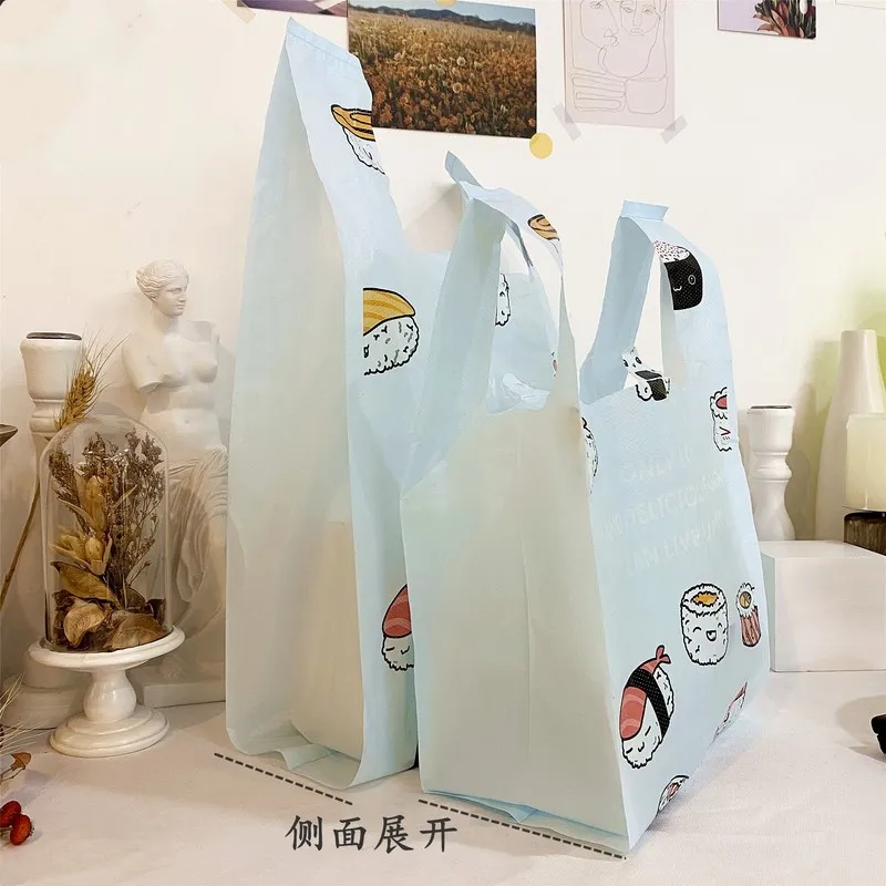 50Pcs Light Blue Sushi Plastic Bag Thickened Flexible Strong  Bento Food Baking Packaging Vest Type Portable Gift Shopping Bags
