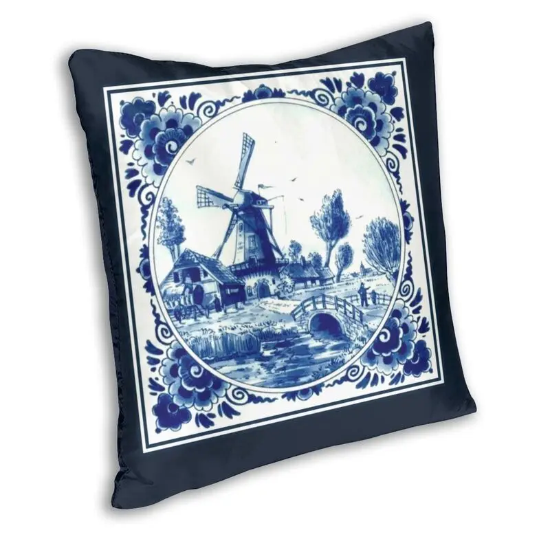 Dutch Blue Delft Throw Pillow Cover Home Decor Custom Vintage Windmill and Bridge Art Cushion Cover 45x45 Pillowcover for Sofa