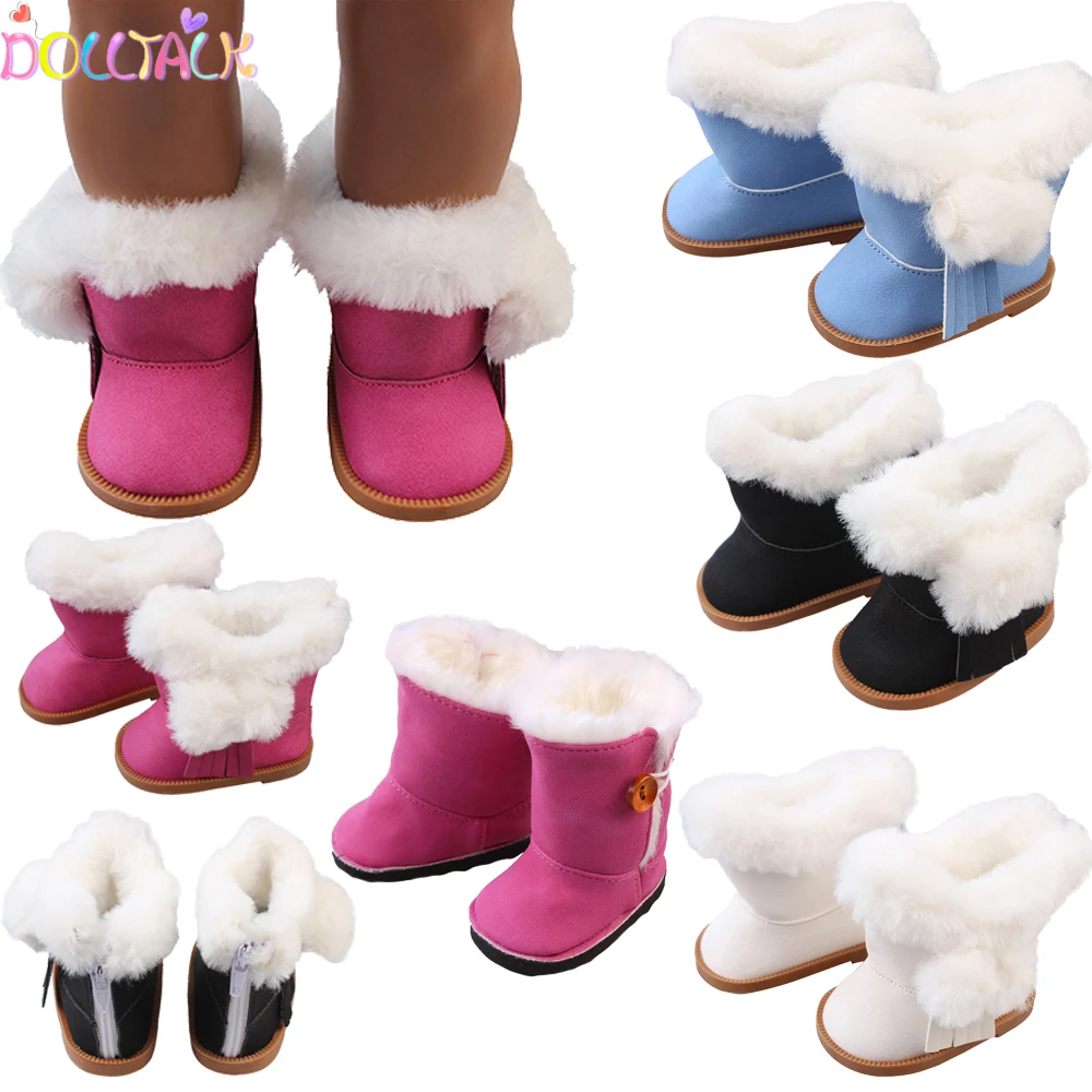 7cm Plush Doll Winter Snow Boots For 18 Inch American Doll Toy Zipper Tassels Shoes For 43cm Baby Newborn Girl Dolls Toy Gift