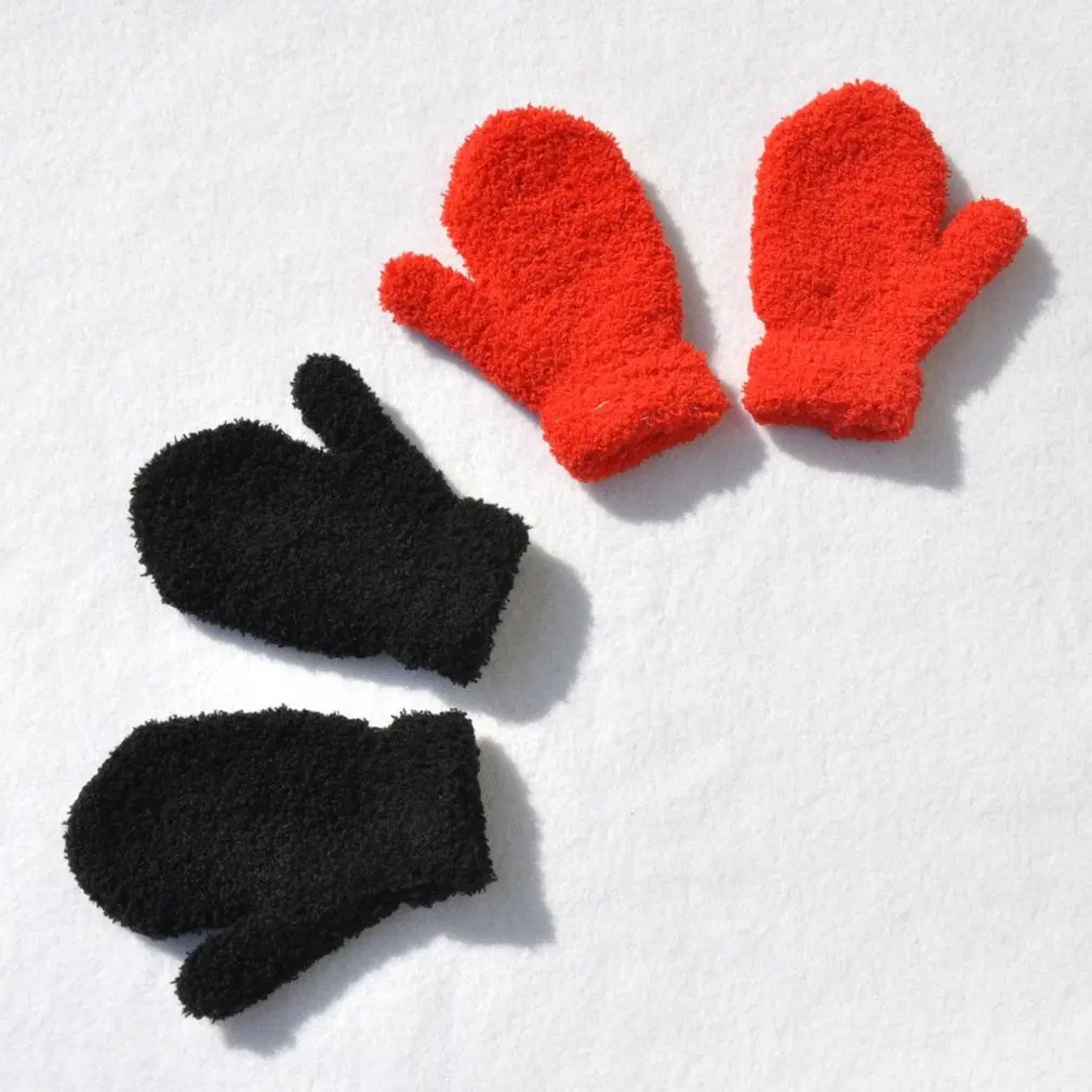 Warmom Plush Thick Warm Baby Gloves Winter Plus Velvet Mittens Children Kid Coral Fleece Full Finger Gloves For 1-4Y Kids Gloves