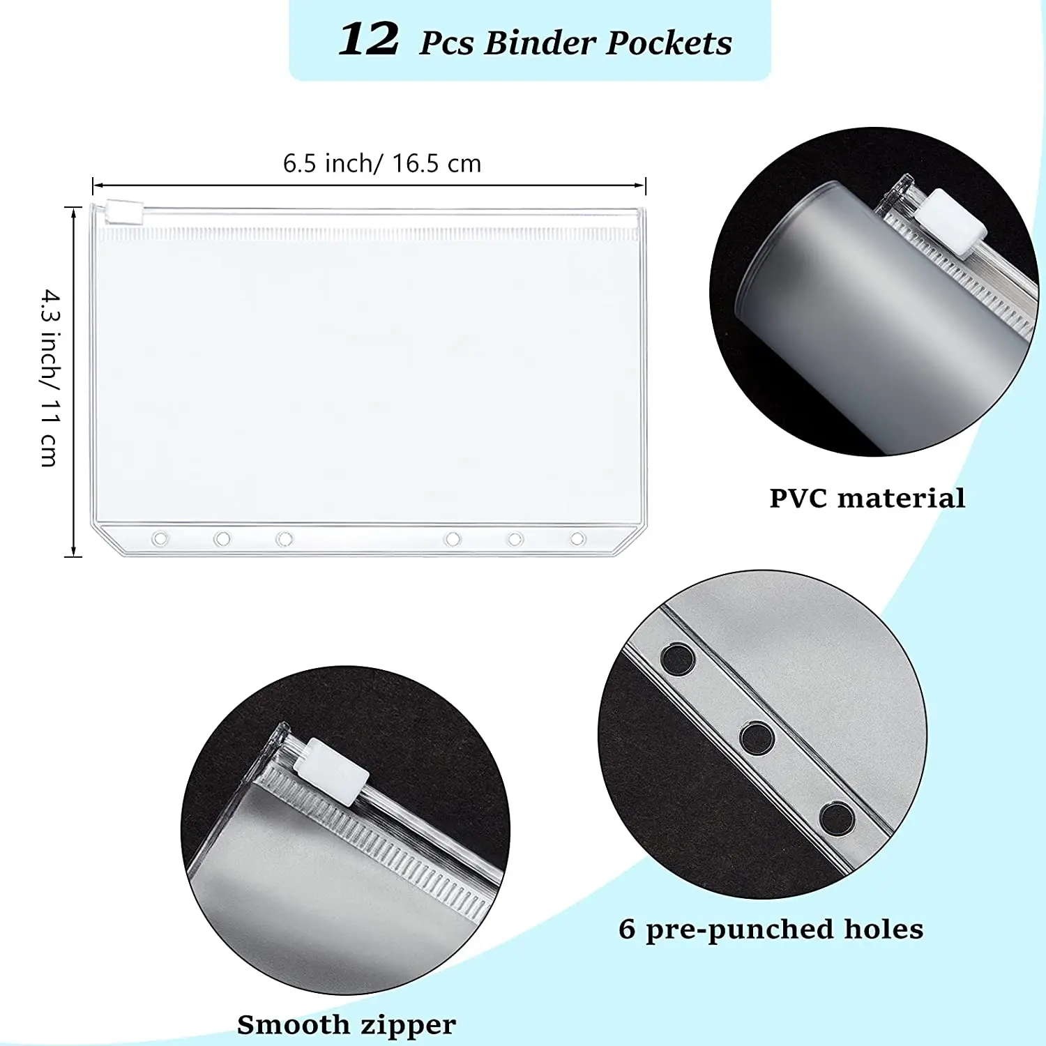 A6 Soft PVC Binder Budget Notebook Planner with Snap Button Closure and 12 Binder Pockets Zipper Folders 1 Pack Refillable Paper