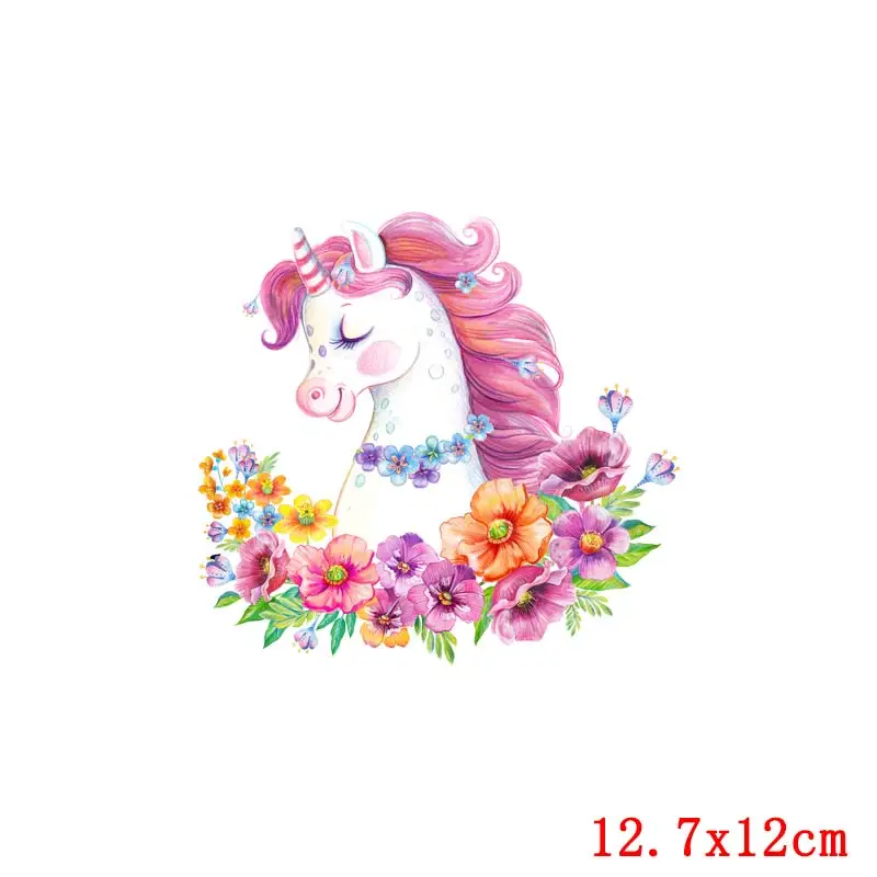 Unicorn Girl Applique Iron-on Transfers For Kids Clothes Cartoon Animal Heat Thermal Transfer For Clothing Washable Stickers DIY