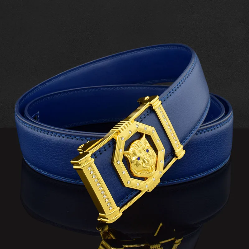 

Fashion Golden High Quality belt men blue luxury famous brand genuine leather designer ceinture homme Waist Strap animal picture