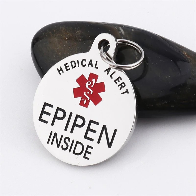 Epipen Tag, Epipen Bag Tag - ESA Tag - Zipper Pull - Entirely Surgical Stainless Steel Medical Alert Symbol ID Tag Keyring