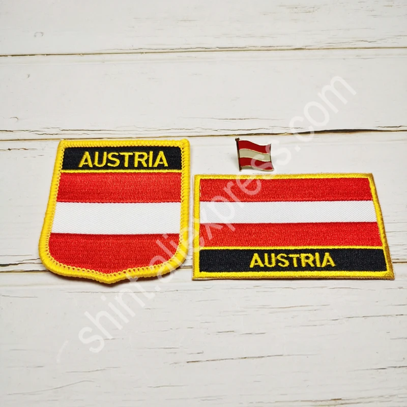 Austria  National Flag Embroidery Patches Badge Shield And Square Shape Pin One Set On The Cloth Armband   Backpack  Decoration