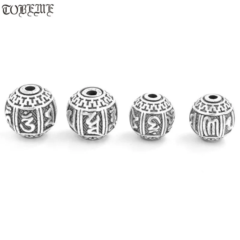 2pcs 100% 999 Silver Tibetan Jewelry beads tibetan Six Words Proverb beads Buddhist OM Mani Padme Hum Beads Good Luck Bead