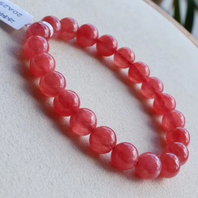 Natural Ice Red Rhodochrosite Rose Women Bracelet 8.7mm Clear Beads Men Fashion Certificate AAAAA