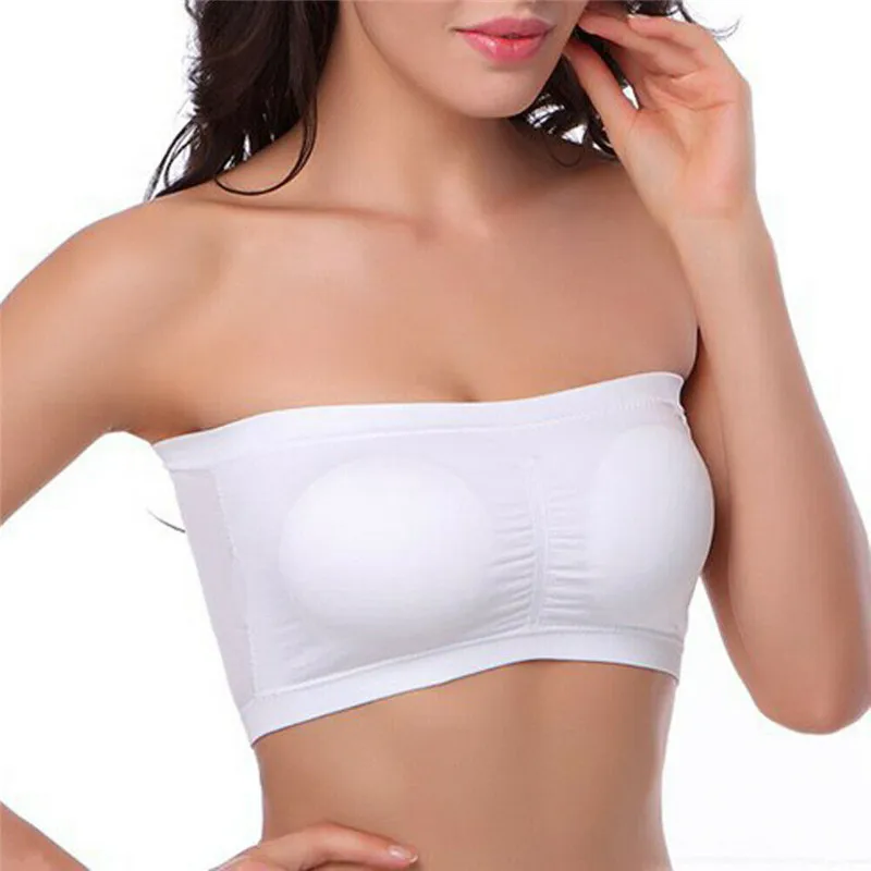 Double Layers Plus Size Strapless Bra Bandeau Tube Removable Padded Top Stretchy Black White Skin Color S M L XL 2XL 3XL