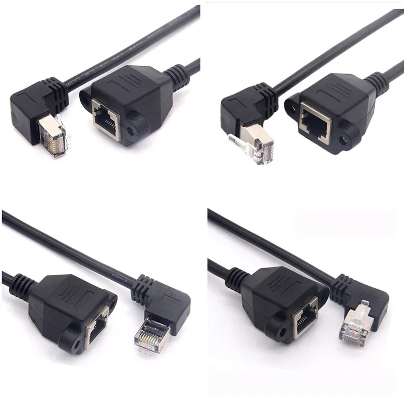 Cable RJ45 de 8 pines macho a hembra, montaje en Panel de tornillo, red LAN Ethernet, Cable de extensión de ángulo recto de 90 grados de 8 pines, 0,3 m, 0,6 m, 1m