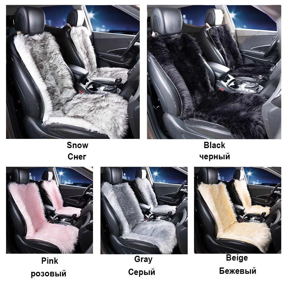 KAWOSEN Long Faux Fur Seat Cover, Artificial Plush Black Pink Car Seat Cover Universal , Winter Warm Car seat Cushion LFFS03