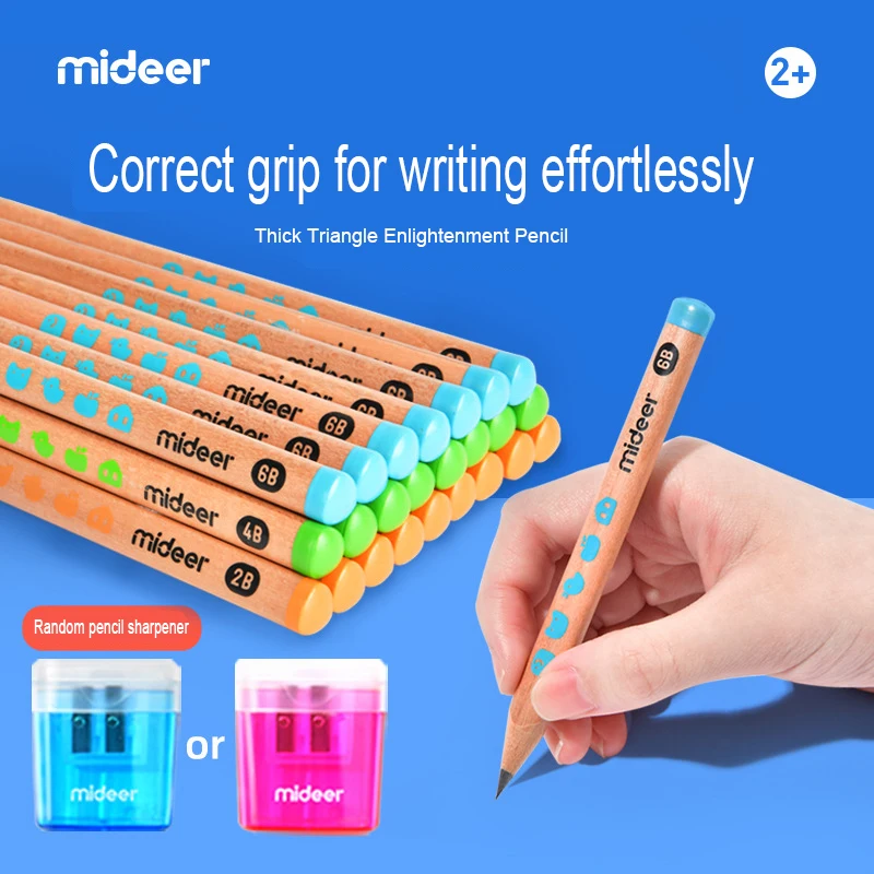 Mideer 2B 4B 6B หนาหนาดินสอฟรีดินสอ Sharpener เด็กวาดของเล่นอนุบาลนักเรียนตรัสรู้เด็ก2Y +