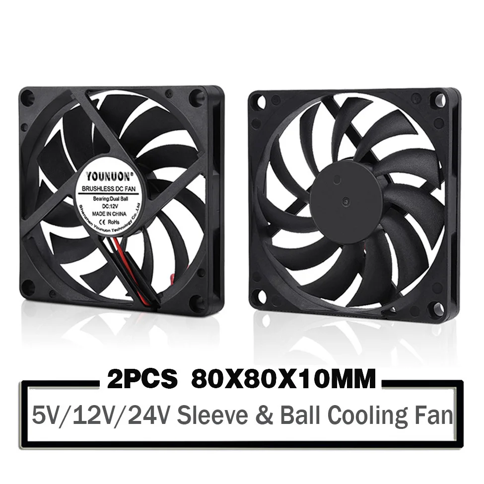 

2PCS YOUNUON 80MM 5V USB 80x80x10mm 8cm 5V 12V 24V 8010 2PIN 3PIN Brushless DC Cooling Cooler PC CPU Computer Case Fan Cooler