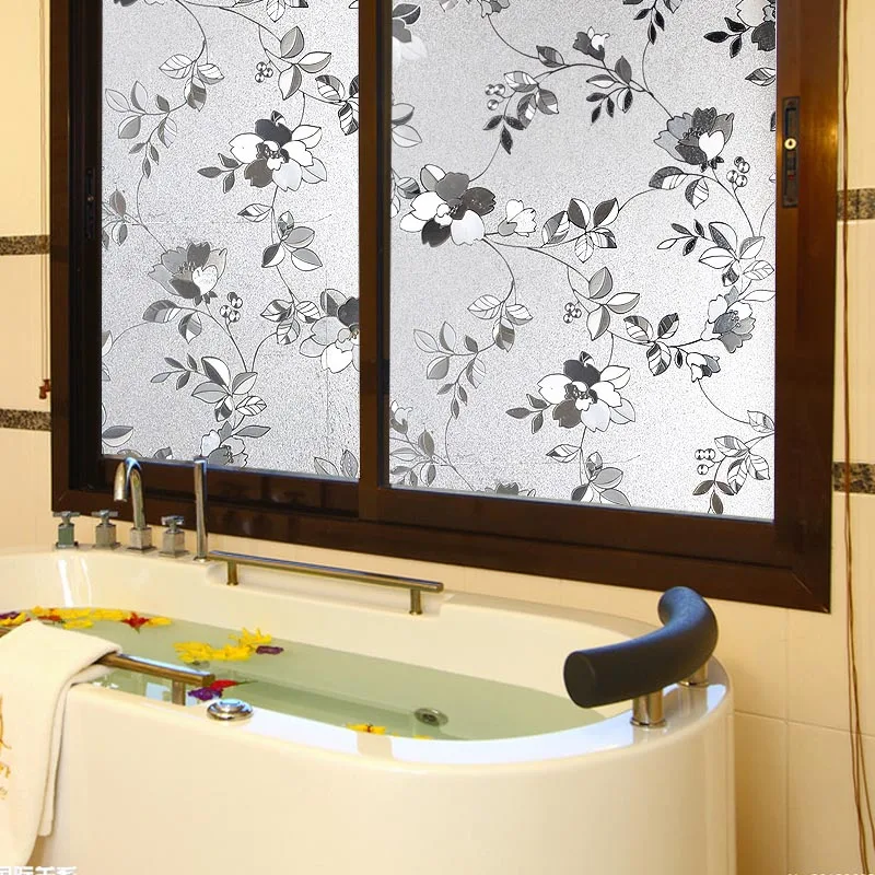 Nuelife Static-Free Sun-Proof Balcony Kitchen 3D Rose Flower Pattern Glass Film Privacy Window Film Window PVC Sticker