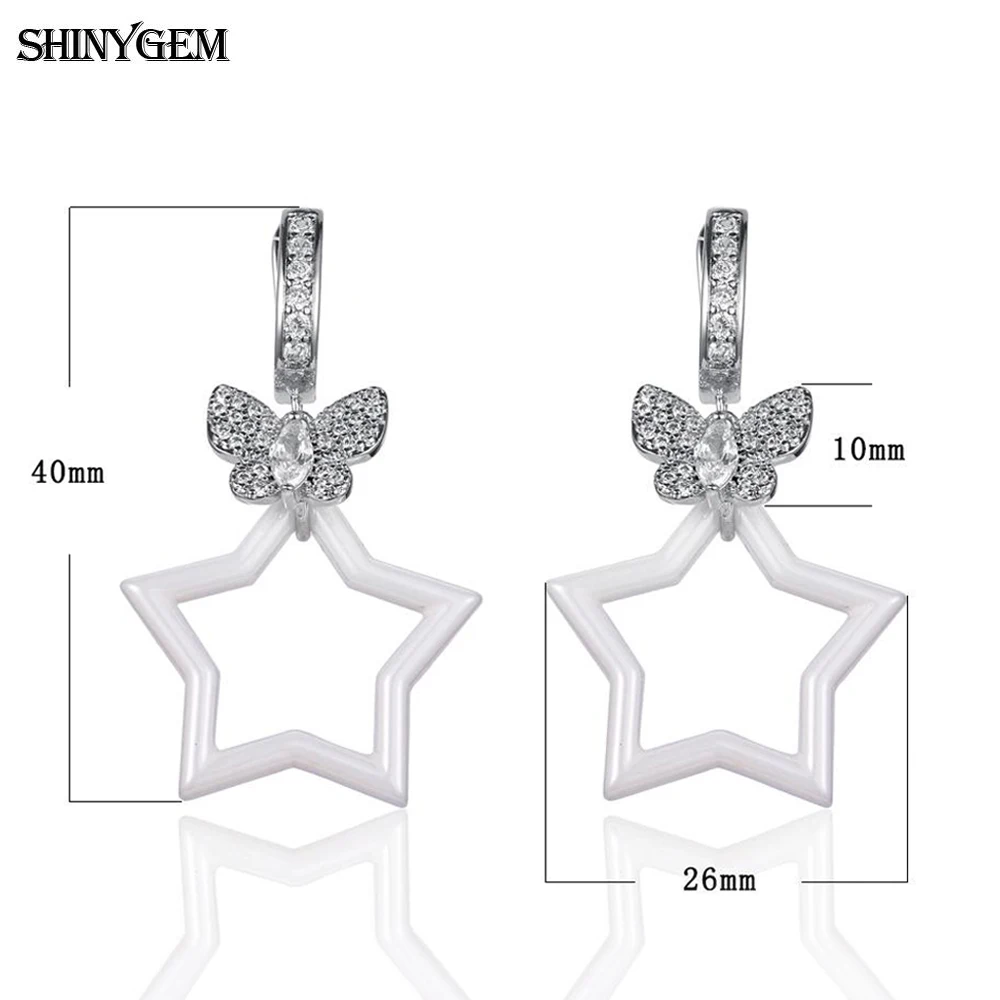 Fashion Pink Pottery Jewellery Delicate Lovely Butterfly Gold Plated Micro Inlay Zircon Crystal Ceramics Drop Earrings For Women