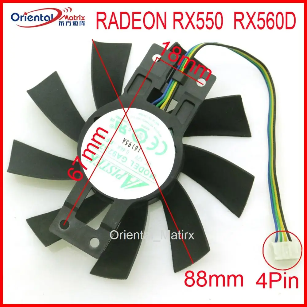 Free Shipping GA92S2U - PFTA 12V 0.46A 4Pin 88mm VGA Fan For Dataland RADEON RX550  RX560D Graphics Card Cooler Cooling Fan