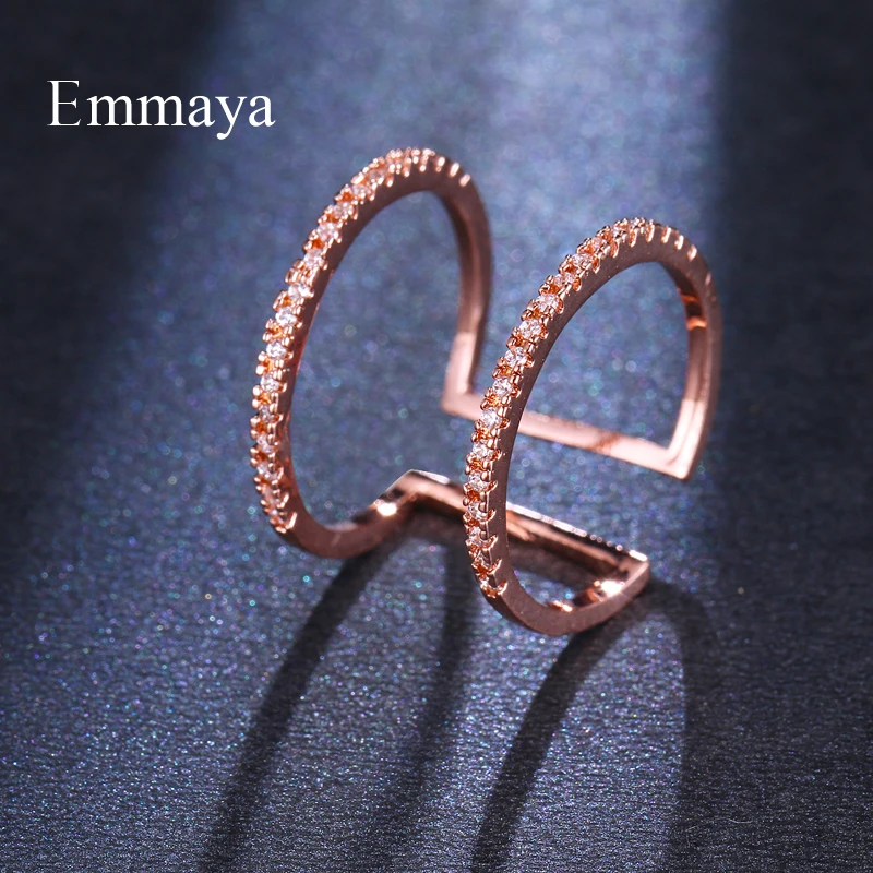 Emmaya Fashion Creative Design Double Round Connecting Appearance Zircon Adjustable Brilliant Ring For Women Present