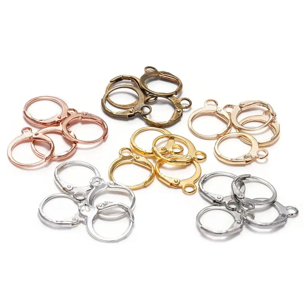 20pcs/lot 14*12mm  Gold Bronze French Lever Earring Hooks Wire Settings Base Hoops Earrings For DIY Jewelry Making Supplie