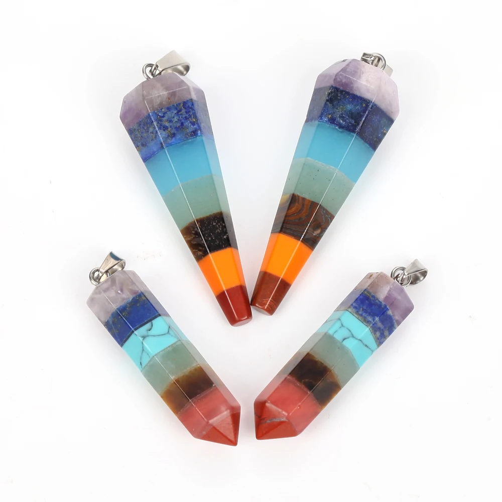 Colgante de péndulo de piedra Natural Reiki para mujer y hombre, colgante de cristal curativo de 7 Chakras para la fabricación de joyas, accesorios de collar Diy