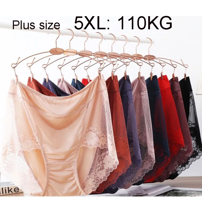 BS42  Plus Size 5XL Transparent Satin Sexy Lace Panties Female Large Size High Waist Underwear Thin Modal Intimates Briefs