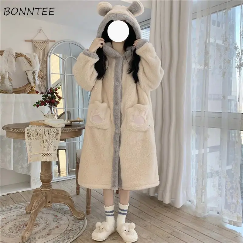 

Robes Womens Winter Korean Style Ins Loose All-match Kawaii Lounge Chic Female Soft Warm Leisure Daily Fashion Tender Patchwork