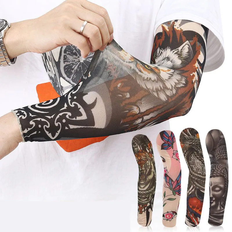 3D Tattoo Sleeves for Men and Women, Outdoor Sun UV Protection, Cycling Arm Cover, Seamless Basketball Cuff, Riding Sunscreen