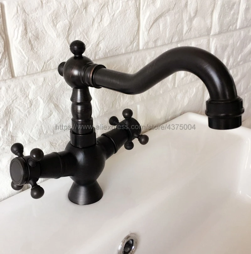 

Basin Faucets Oil Rubbed Bronze Deck Mounted Bathroom Sink Faucet Swivel Spout Double Cross Handle Mixer Taps Nnf360