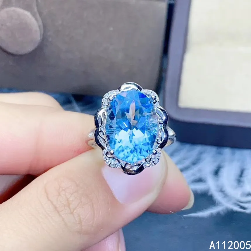 

KJJEAXCMY Fine Boutique Jewelry 925 Sterling Silver Inlaid Natural Gem Stones Blue Topaz Adjustable Female Miss Woman Girl Ring