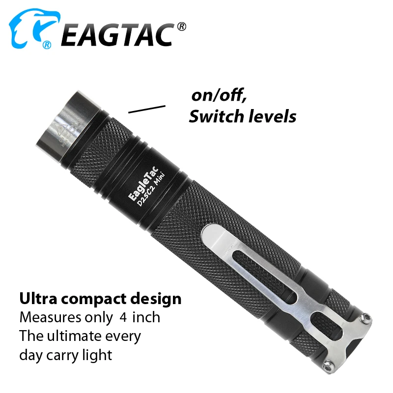 EAGTAC D25C2 Mini LED Flashlight EDC Torch XPG2 530 Lumens Multi Mode Strobe FREE 16650