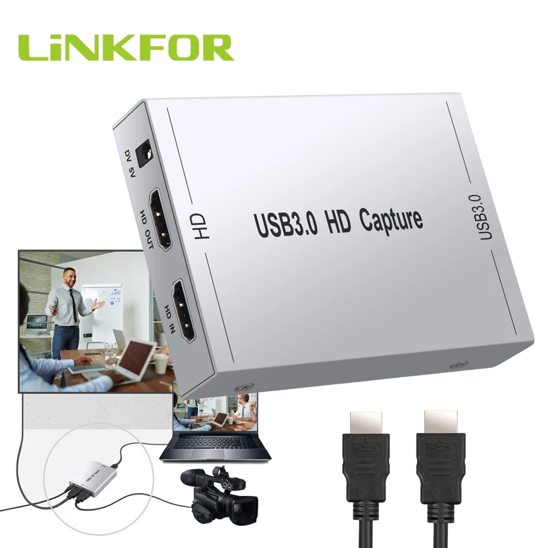 LiNKFOR USB 3.0 Video Game Capture Box Full HD 1080P HDMI to USB 3.0 Live Capture for Windows 7 8 10 Linux PS3 PS4 Xbox Wii U