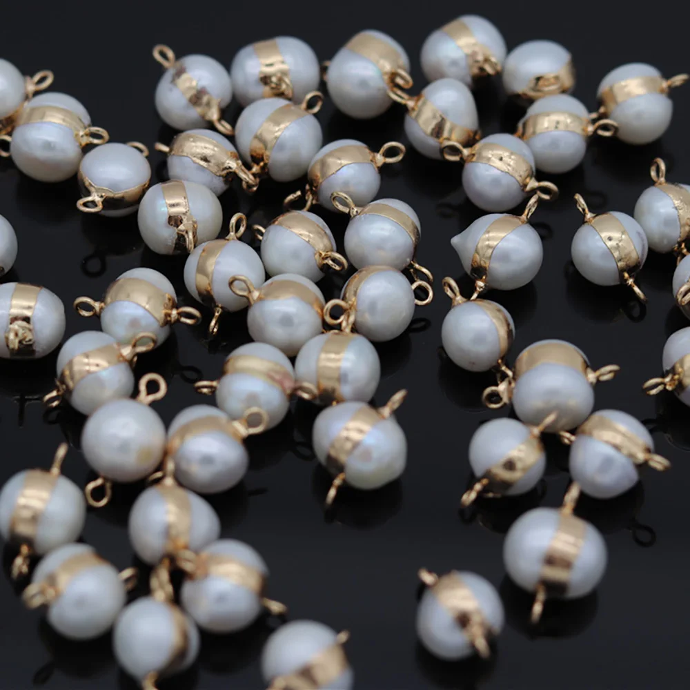 5pcs Natural Freshwater Pearl Round Connector Charms Pendants for Necklace Bracelet Accessories Jewelry Making DIY 8x16-10x18mm