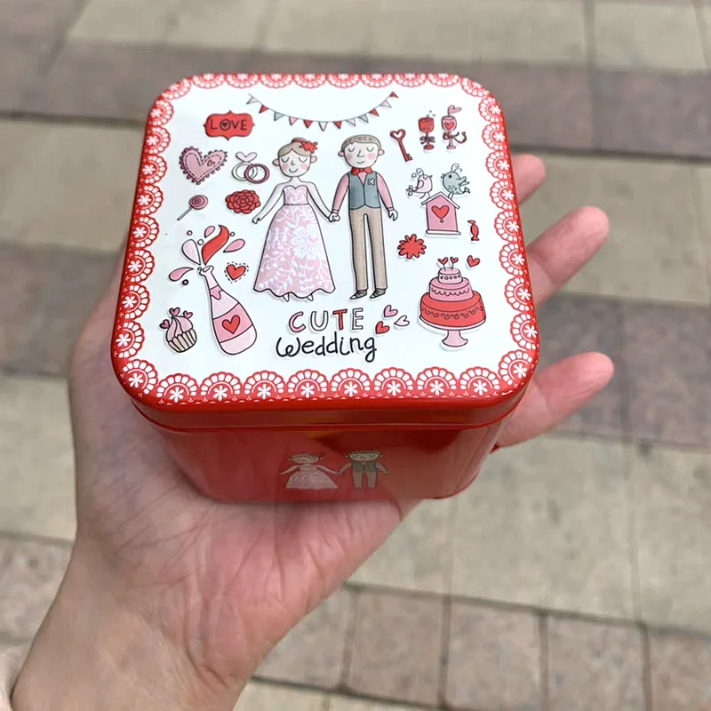 X20 3D Wedding Souvenir Gifts Candy Can Square Iron Box Happy Candy Box Lovely 7.5*7.5*6.5CM Candy Box Gift Box