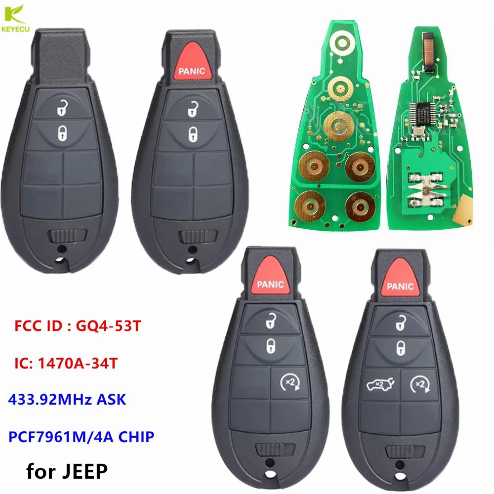 KEYECU Replacement 2/3/4/5B Fobik Remote Key fob 433MHz 4A Chip for Jeep Cherokee Sport KL 2014 2015 2015 2017 2018 2019 GQ4-53T