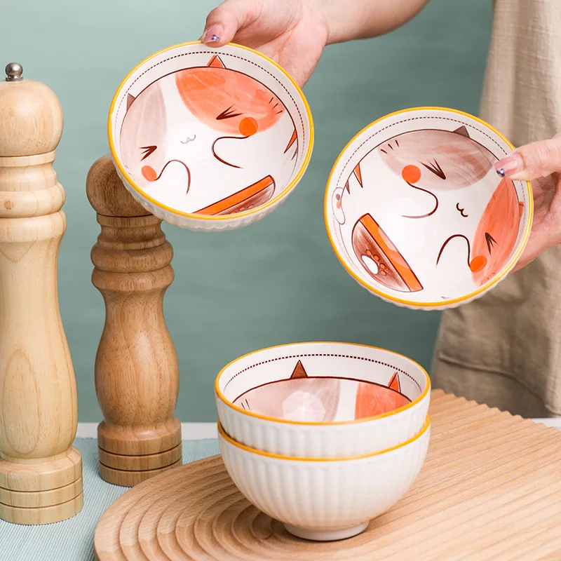 

4.5Inch Ceramic Bowl Cartoon Animal Ramen Bowl Personality Creativity Soup Bowl 8Inch Lovely Salad Plate Fruit Plate