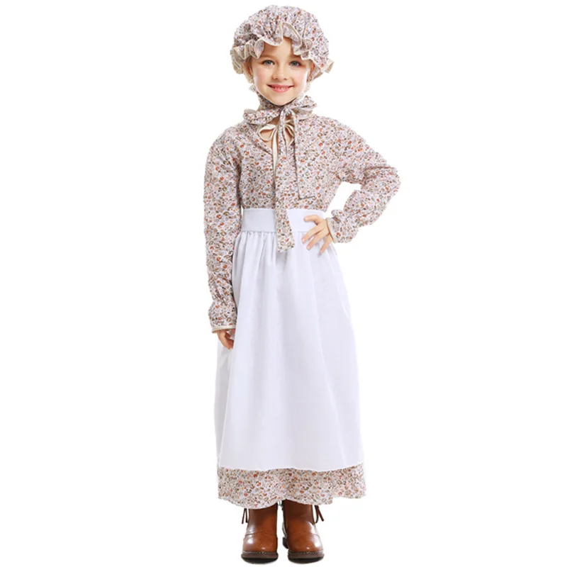 Mooie Vroege Amerika Colonial Dorp Pioneer Meisje Kostuum Halloween Kostuums Fancy Dress Voor Kind Kinderen Tiener Meisjes