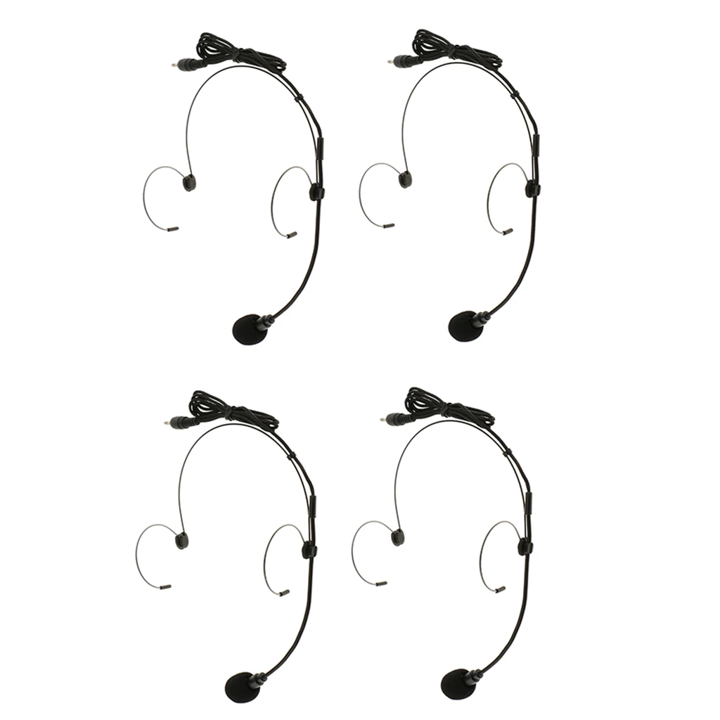 Black Wired Ear Hook Headset, Headworn Microfone, 3,5mm, ângulo reto, 4Pcs