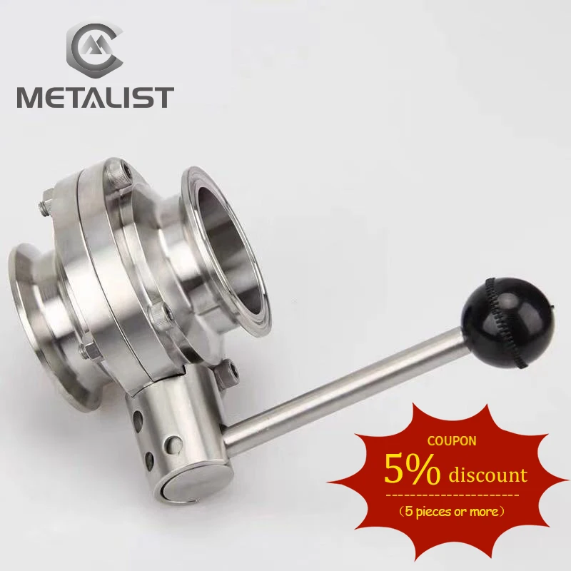 METALIST High Quality  19 25  32  38  45 51mm  SS304 316 Stainless Steel Sanitary Butterfly Valve Fit 64