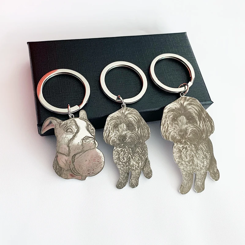 Pet Dog Cat Photo Custom Key Chain High Quality Stainless Steel Keychain Ring Laser Engraving High Definition Contour Gift