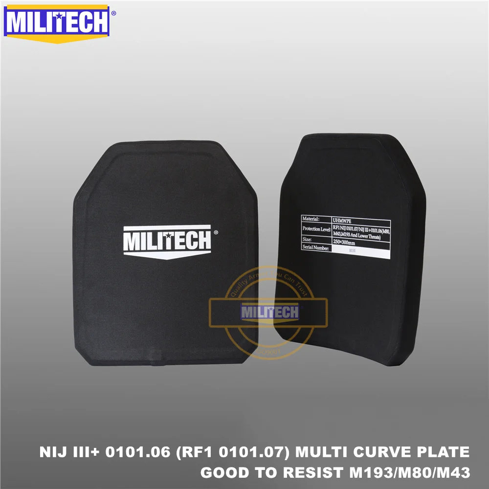 Bulletproof Plate NIJ 3+ III+ 0101.06/NIJ 0101.07 RF1 UHMWPE 10x12 Stand Alone Ballistic Panel Pair Set M80&AK47&M193--Militech