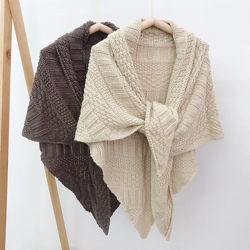 Solid Winter Triangle Scarf Women Knitted Shawl Wraps Large Warm Neckerchief Blanket Female Pashmina Ponchos Tippet For Ladies