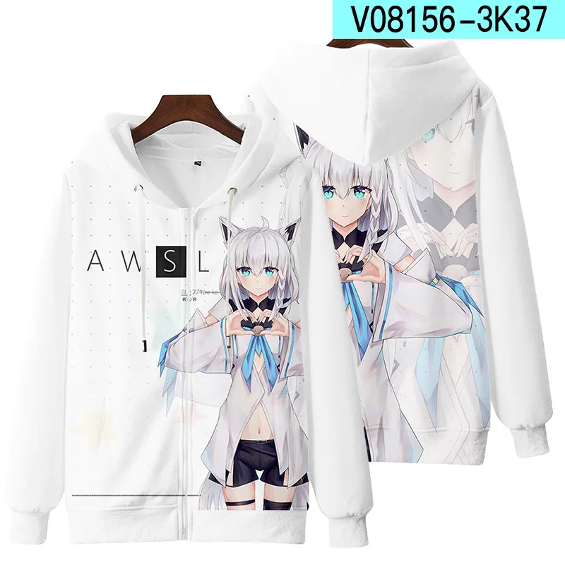 Inverno dos homens jaquetas e casacos japão anime shirakami fubuki 3d hoodie com capuz velo zíper moletom com capuz outerwear cosplay traje